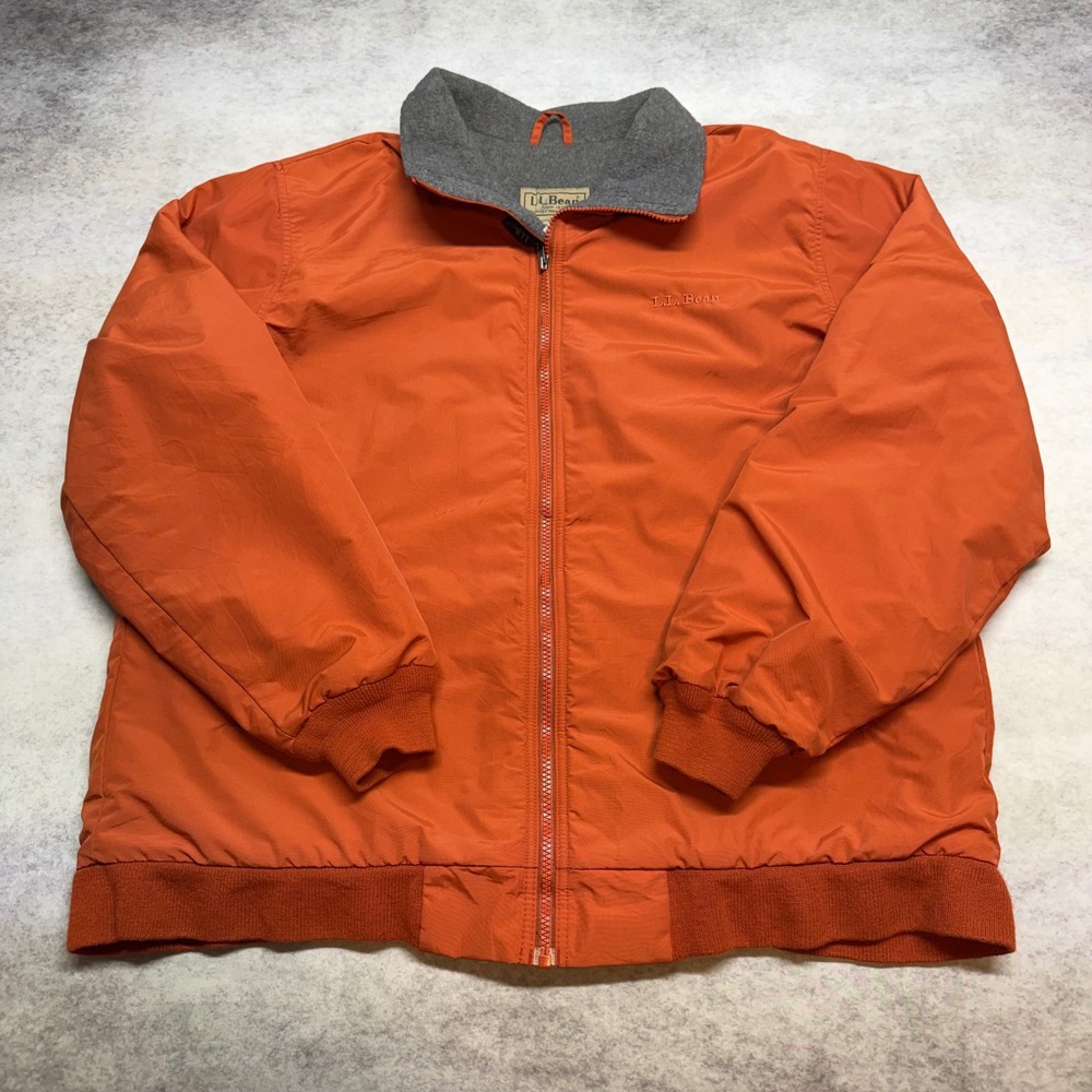 LL Bean Warm Up Fleece Lined Jacket‎ Mens Large Tall Orange Full Zip Bomber Coat